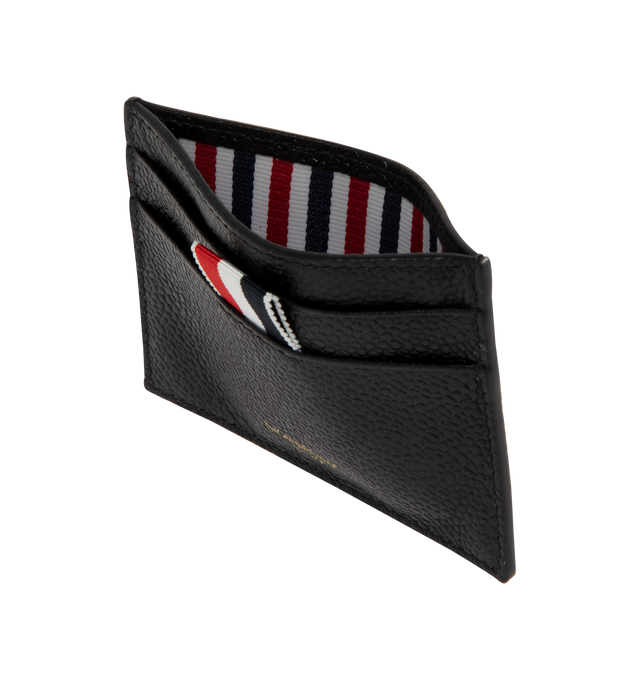Image 5 of 5 - BLACK - THOM BROWNE Single Card Holder Goose featuring geese on one side, 2 card slots, 1 note compartment, tricolor stripe lining, gold foil logo and signature striped grosgrain loop tab 100% calf leather. Lining: 100% polyester. Made in Italy.