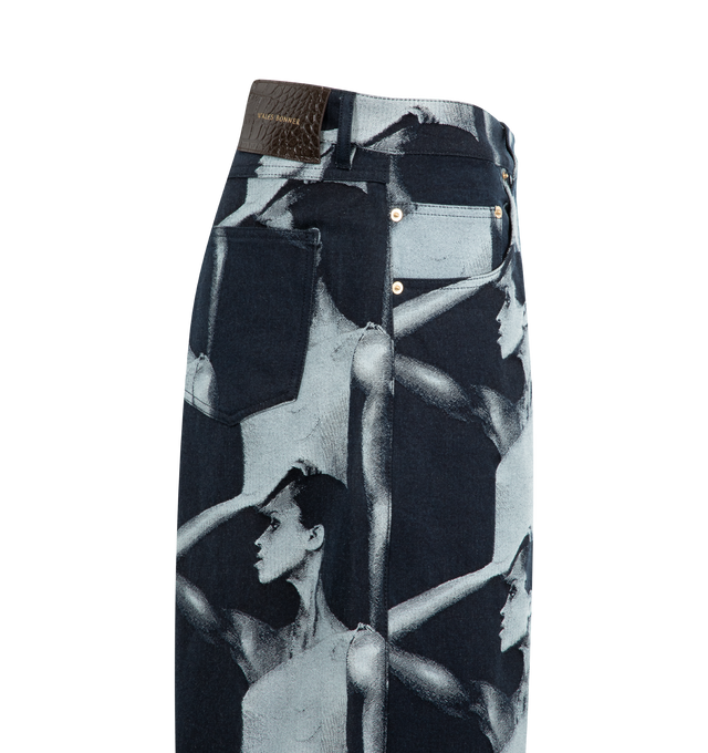 Image 3 of 3 - BLACK - WALES BONNER Jet Zip Shorts featuring straight-fit, denim jacquard, archival image woven into the fabric, below knee length and branded leather patch. 100% cotton.