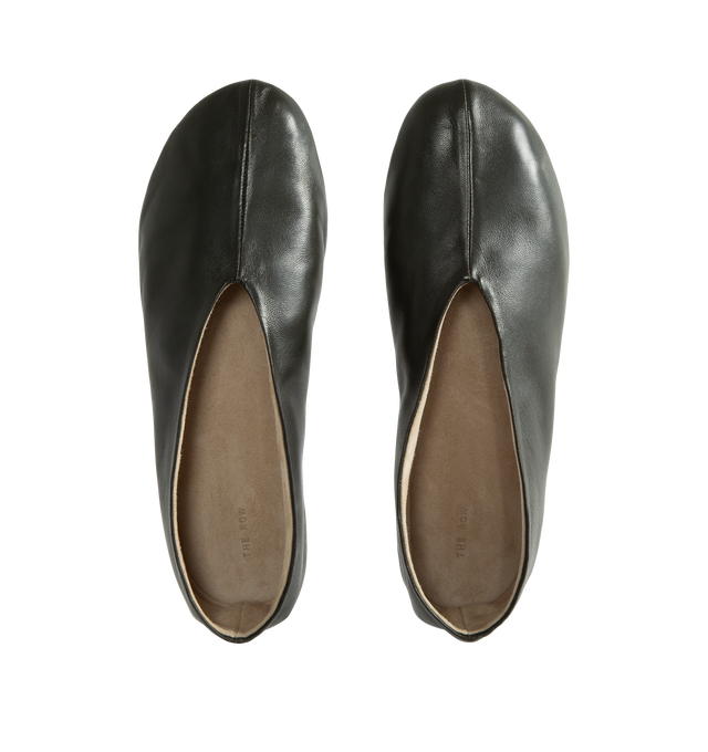 Image 4 of 4 - GREY - The Row Women's Stella Slipper slip-on shoe is crafted in a smooth nappa leather with oval toe, center front seam, and flexible rubber-coated sole. 100% Lambskin Leather with rubber sole. Made in Italy.