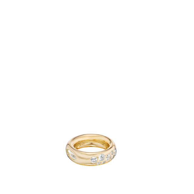 Image 1 of 2 - GOLD - UNIFORM OBJECT Gauge Ring featuring 23.3G of solid 18K yellow gold and 6.6 TCW of round diamonds. Handmade in New York City. Hirshleifers offers a range of pieces from this collection in-store. For personal consultation and detailed information about jewelry, please contact our dedicated stylist team at personalshopping@hirshleifers.com. This item may be restricted for online purchase to international clients. For assistance purchasing this item please contact our dedicated stylist tea
