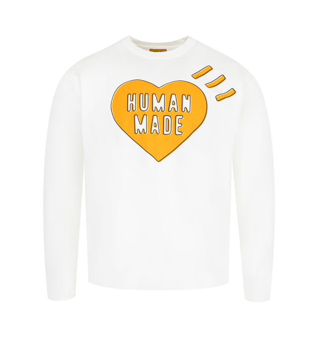 Image 1 of 2 - WHITE - HUMAN MADE Graphic T-Shirt featuring long sleeves, regular fit, ribbed crewneck, cuffs and hem, graphic print on the front and back. 100% cotton.