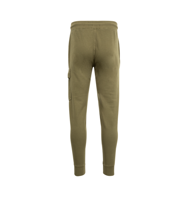 Image 2 of 3 - GREEN - C.P. COMPANY Fleece Cargo Lens Sweatpants featuring adjustable drawstring waistband, side pockets, cargo pocket with Lens detail, ribbed hems, resist dyed and regular fit. 100% cotton.