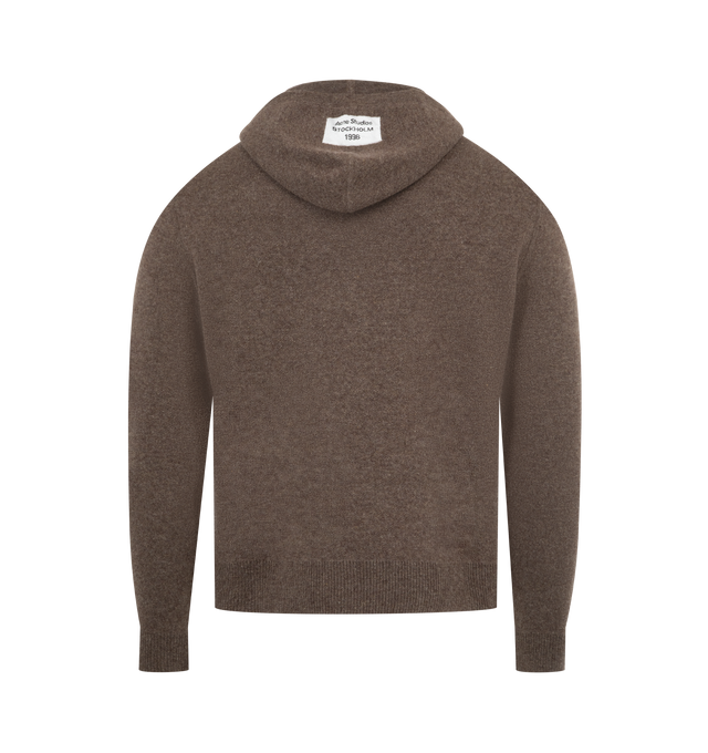 Image 2 of 2 - BROWN - ACNE Hoodie featuring double-layered cashmere, smooth, seamless edges at the hood, cuffs, and hem, kangaroo pockets, a knitted label at the back neckline, regular fit and hip length. 3% nylon, 97% cashmere.