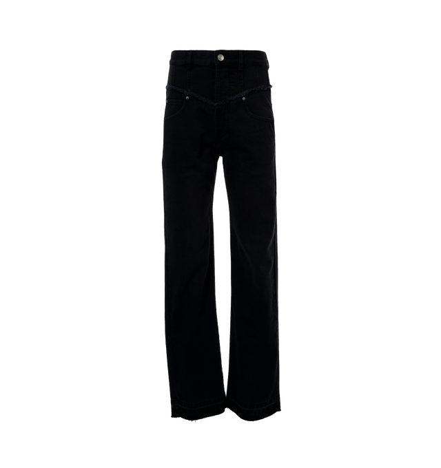 Image 1 of 3 - BLACK - ISABEL MARANT Noemie Jeans featuring paneled construction, high-rise, belt loops, five-pocket styling, button-fly, Jacron logo patch at back waistband and logo-engraved silver-tone hardware. 100% cotton. 