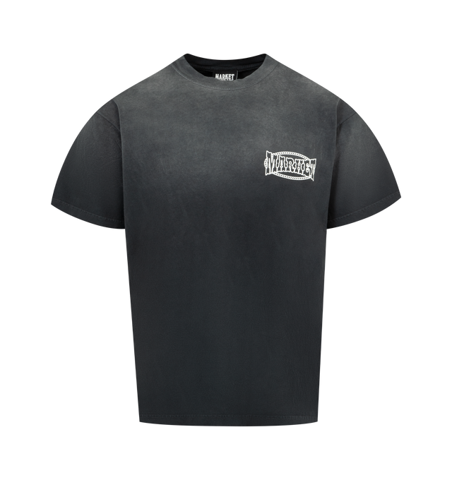 Image 1 of 2 - BLACK - MARKET Saloon Graphic T-Shirt featuring a relaxed fit, crewneck, short sleeves and graphic on front and back. 100% cotton.