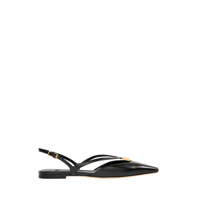 Image 1 of 4 - BLACK - FENDI Fold Slingback Flats featuring square toe, slingback straps, a metal FF detail and gold-finish metalware. 100% calf leather. Made in Italy.