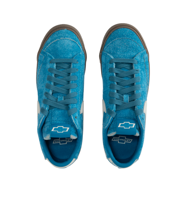 Image 5 of 5 - BLUE - NIKE Blazer Low Devin Booker Chevrolet Team Sneaker featuring supple leather upper in a vibrant hue, signature Booker details, including his jersey number on the heel, low-top silhouette, foam midsole and rubber outsole.