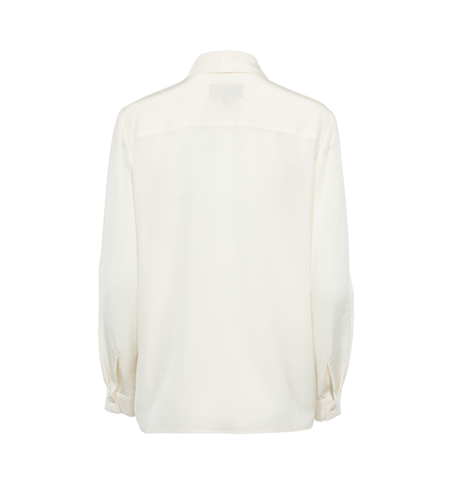Image 2 of 3 - WHITE - NILI LOTAN ANGELIQUE TIE NECK BLOUSE featuring relaxed deep v, neck-tie blouse and exposed centerfront buttons. 100% silk. Made in USA.