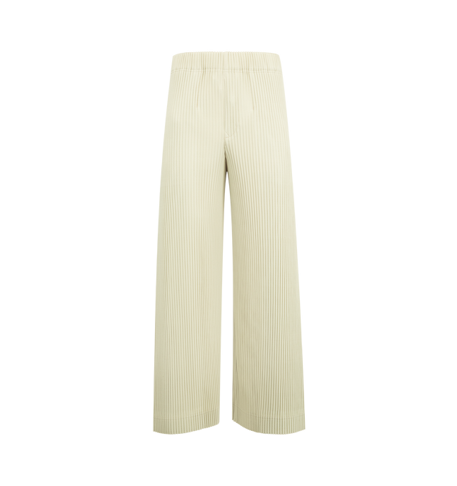 Image 1 of 3 - WHITE - ISSEY MIYAKE MC May Pant featuring elasticized waist, wide leg, pleated design and concealed drawstring. 100% polyester.