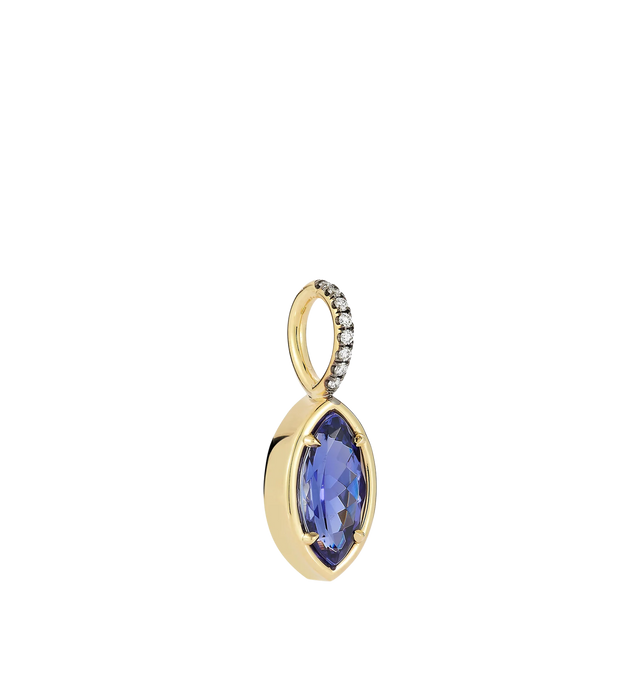 Image 3 of 3 - BLUE - JEMMA WYNNE Tanzanite Marquis and Diamond Prive Charm featuring 18kt yellow gold, One of a Kind, tanzanite marquis stone bezel set in yellow gold with blackened pave diamond bail. 2.1CT tanzanite, .06CT diamond. 24MM. Hirshleifers offers a range of initial pieces from this collection in-store. For personal consultation and detailed information about jewelry, please contact our dedicated stylist team at personalshopping@hirshleifers.com. This item may be restricted for online purchase t