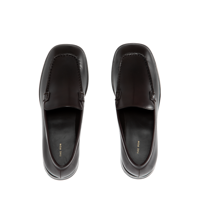 Image 4 of 4 - BLACK - THE ROW Mensy Loafers featuring polished calfskin, topstitching throughout, square moc toe and stacked leather heel with rubber injection. Upper: leather. Sole: leather, rubber. Made in Italy. 