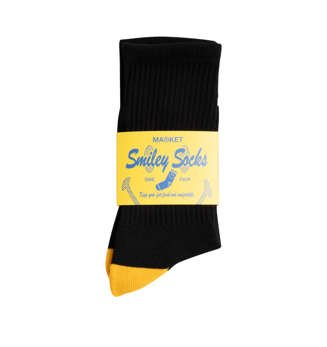 Image 5 of 5 - BLACK - MARKET Smiley Heel Socks featuring a soft and stretchy cotton/spandex blend, comfortable, breathable fit and Smiley graphic on the heel.