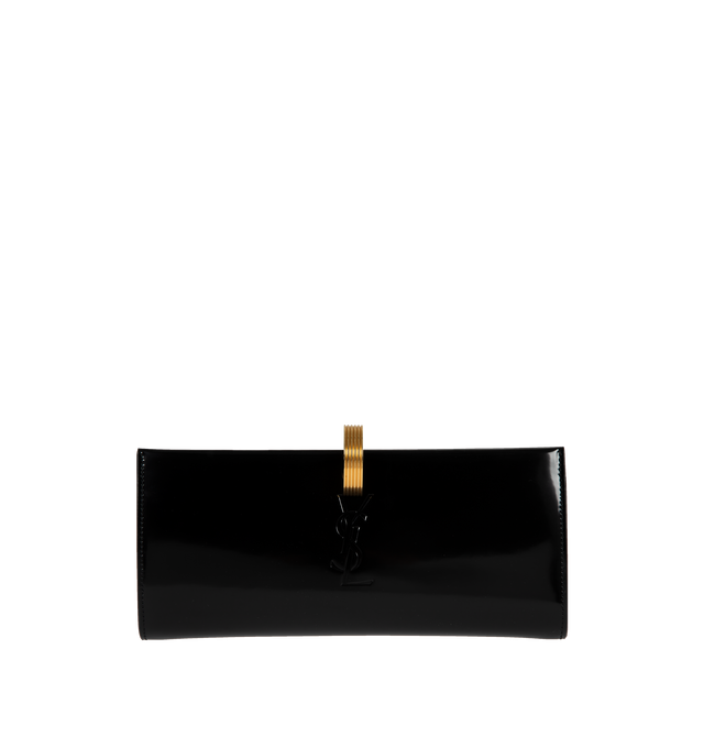 Image 1 of 3 - BLACK - SAINT LAURENT Daria Minaudiere in Brushed Leather featuring hinged clutch case decorated with metal ring closure, lambskin lining and one flap pocket. 10.2 X 4.3 X 0.41.2 inches. 90% calfskin, 10% metal. 