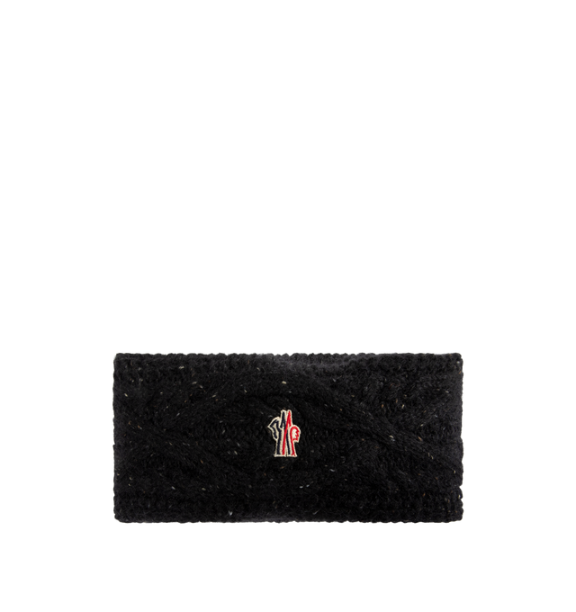 Image 1 of 2 - BLACK - MONCLER GRENOBLE Headband featuring cable knit and logo patch on front.