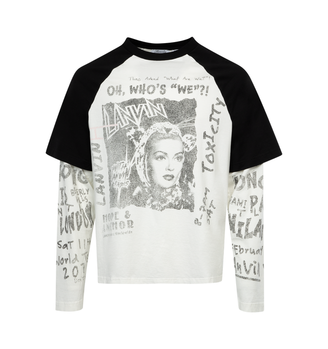 Image 1 of 2 - BLACK - LANVIN LAB X FUTURE Loose-fit unisex tee with round neckline, rounded shoulders, long sleeves topped by short raglan sleeves, which rise all the way to the neckline. Features an exclusive print and 100% cotton printed tone-on-tone Lanvin logo label in tribute to Jeanne Lanvin, who marked her creations in this way.100% cotton knitted.  Made in Portugal. 