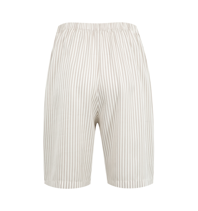 Image 2 of 3 - WHITE - THE ROW Zinnia Short featuring mid-rise pajama short in fluid striped silk with gathered elastic waistband, side seam pockets, and above-the-knee length. 100% silk. Made in Italy.