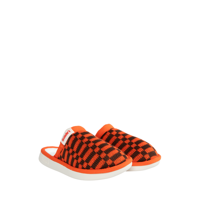 Image 2 of 4 - ORANGE - BRUNCH L'Essentiel Slippers are a slip on style with soft terry upper and padded insole. Upper: 51% cotton, 42% recycled polyester, 7% polyamide. Footbed: 100% recycled polyester. Outsole: 20% recycled EVA, 80% EVA.Maintaining the iconic hotel-slipper aesthetic, this knit L'Essentiel is designed to be more comfortable than ever. The footbed features EVA foam that molds to the foot while offering a countered shape that protects and cradles the heel. Meanwhile, the outsole is made from 