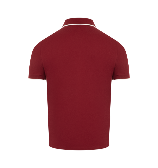 Image 2 of 2 - RED - SAINT LAURENT Polo featuring short-sleeves, fitted silhouette, certified cotton, a tonal logo embroidery at the chest, half button placket and polo collar. 100% cotton. Made in Italy.