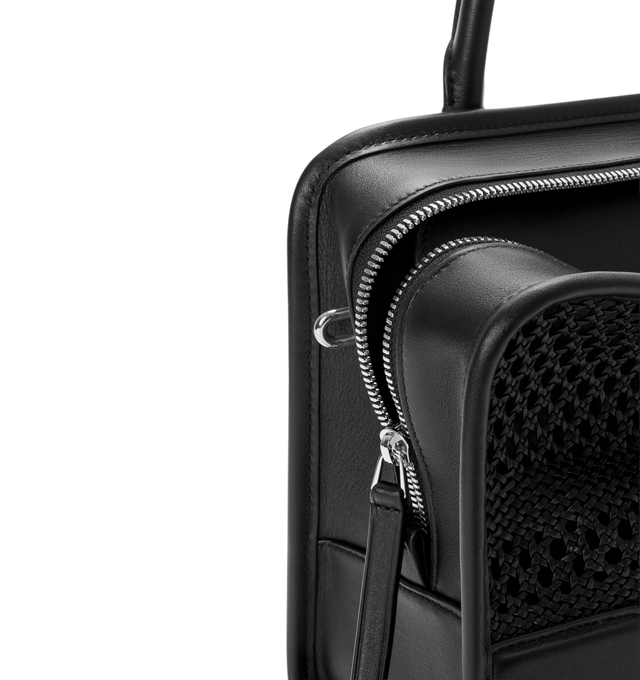 Image 14 of 14 - BLACK - Loewe Women's Medium Amazona 180 Bag is crafted from woven nappa calfskin and features a relaxed silhouette inspired by one of the house's iconic designs. Designed with a single Toron top handle and removable shoulder strap, it can be carried by hand, over the shoulder, or crossbody. A concealed magnetic closure, zip fastening with dual leather pullers, two compartments, an internal flat pocket, and a side D-ring provide functional organization. Finished with palladium-tone hardware