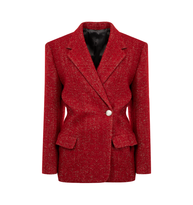 Image 1 of 2 - RED - ISABEL MARANT Gallie Coat featuring short coat, brushed wool blend, lapel, long sleeves with buttoned cuffs and hammered metal buttons, buttoned crossover front, raglan chest pocket, inside pocket, two flap pockets, fitted and adjustable. 34% cotton, 16% polyester, 14% alpaca, 14% mohair, 12% wool, 10% polyamide.