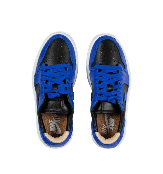 Image 5 of 5 - BLUE - AIR JORDAN 1 ELEVATE LOW has a leather body, colorblocking details on the upper and overlay, a bold Swoosh and on-trend platform sole. This sneaker features an all-leather silhouette, complete with a cork insole and a wing detail on the heel tab, standard lace closure, womens exclusive shoe, perforated toe-box and encapsulated air-sole unit. 