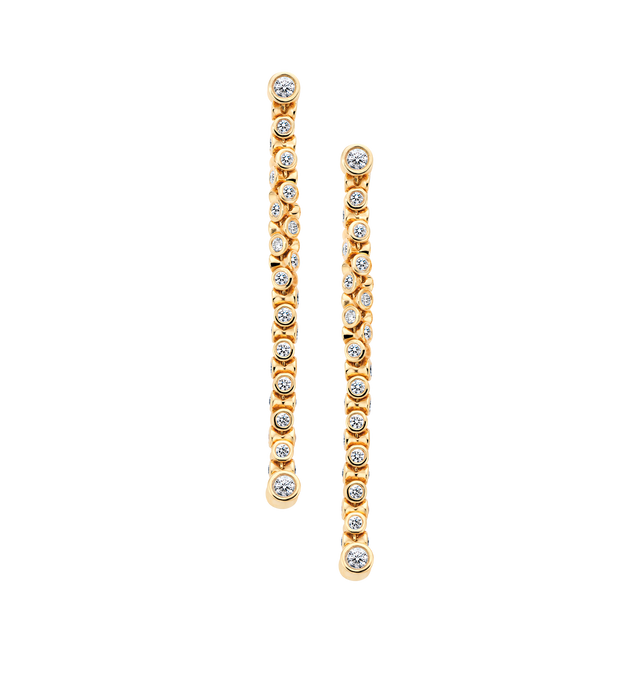 Image 2 of 2 - GOLD - OX Women's Ourglass Earrings are crafted in high-polish 18K yellow gold and feature the designers proprietary rotating-link construction that transforms the silhouette from hoop earrings to elongated dangles. Natural round brilliant diamonds are set throughout, delivering brilliance whether worn close to the ear or in the extended drop configuration. Main Material: 18K Yellow Gold. Finish: High Polish. Diamonds: Natural Round Brilliant Diamonds (E/F VS). Total Carat Weight: Approx. 3.6