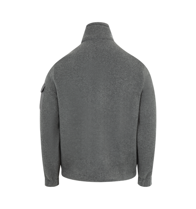 Image 2 of 3 - GREY - MONCLER Fleece Jacket featuring a snap-flap sleeve pocket, two-way front-zip closure, stand collar, elastic cuffs and front welt pockets. 100% polyester. Made in Romania.