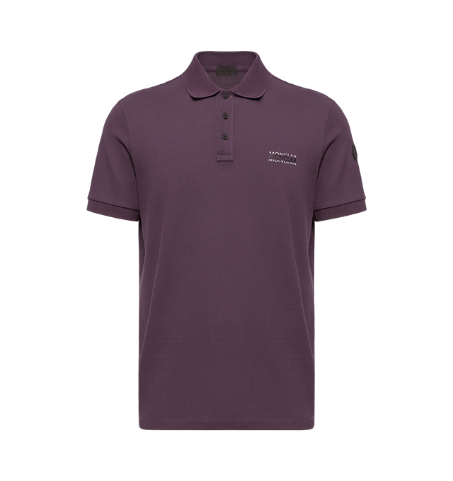 Image 1 of 1 - PURPLE - MONCLER Polo featuring short sleeves, three-button placket, chest pocket, ribbed collar and straight hem. 100% cotton.