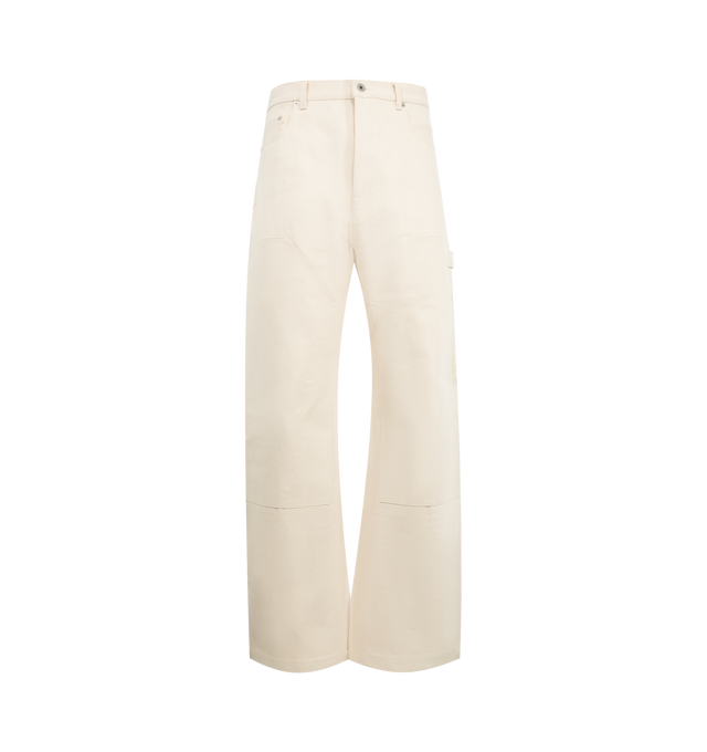 Image 1 of 3 - WHITE - Rick Owens DRKSHDW Geth Pant featuring concealed front button closure, belt loops, logo detail, five pockets and a Double Knee' reinforcement. 100% cotton. Made in Japan.