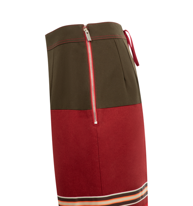 Image 3 of 3 - MULTI - CHRISTOPHER JOHN ROGERS Embroidered Colorblock Pencil Skirt featuring high waist, lace up back, back slit hem, exposed side zipper and stripes throughout.