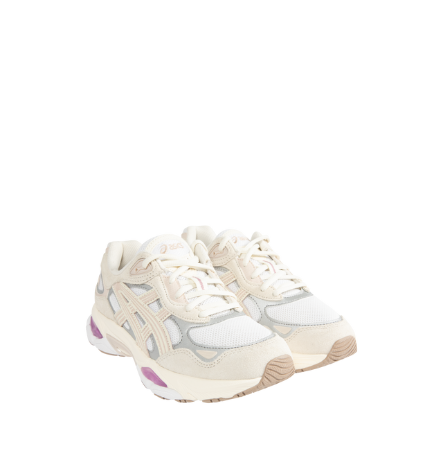 Image 2 of 5 - WHITE - ASICS GEL-NYC 2.0 Sneaker featuring suede overlays, rearfoot and forefoot GEL technology, shock-attenuating material placed in the midsole of the shoe for cushioning and shock absorption, FF BLAST PLUS cushioning, TPU TRUSSTIC technology, walking-specific flex grooves to support natural movement and smooth heel to toe transition, angled heel softens heel contact with the ground and facilitates more natural heel to toe transitions.