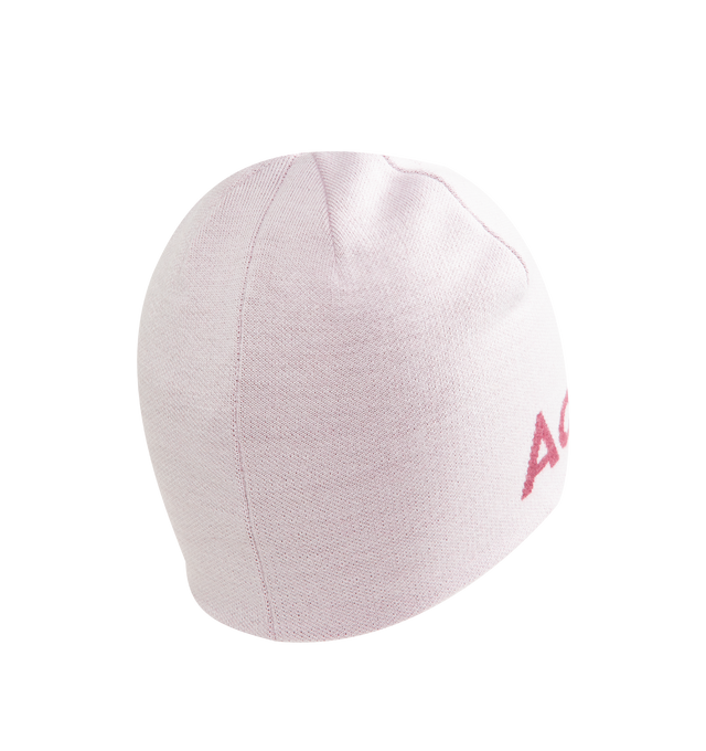 Image 3 of 3 - PINK - Acne Studios Rib Knit Beanie with Logo is crafted from chunky ribbed material and features the brand's signature Face logo at the front. Designed with a classic comfortable one-size silhouette, this designer beanie combines cold-weather functionality with Acne Studios' distinctive minimalist aesthetic.