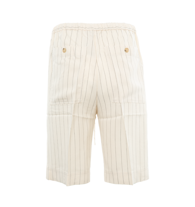 Image 2 of 4 - WHITE - TOTEME Relaxed Pinstripe Shorts featuring relaxed and fluid silhouette suspended from an elasticated drawstring waist and are fitted with side and back pockets. 76% viscose, 24% lyocell. 