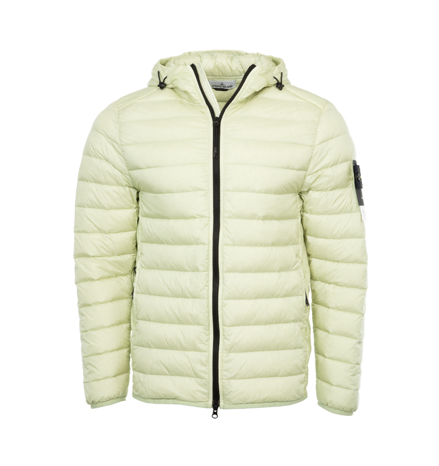 Image 1 of 3 - WHITE - STONE ISLAND Packable Jacket featuring zipper closure on front, fixed hood, zipper pockets on sides, Stone Island Compass logo on left sleeve and down-filled. 100% polyamide. Filling: 90% down, 10% feather (Goose). 