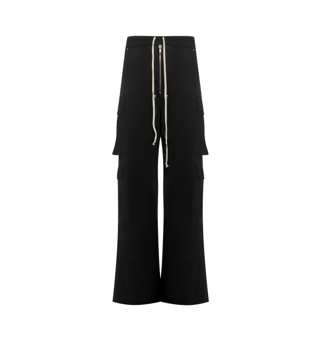 Image 1 of 3 - BLACK - DRKSHDW Double Cargo Jumbo Belas Pants featuring drawstring waistband, side slant pockets, side flap-patch pockets, back welt pockets and exposed zip fly. Made in Italy.