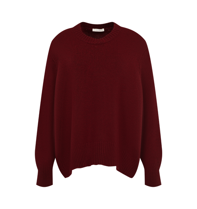 Image 1 of 2 - RED - The Row Parth Sweater is crafted from textured cashmere and features a classic crew neckline with ribbed trims at the neckline, cuffs, and hem for a refined, timeless look. This designer cashmere sweater combines luxurious Italian craftsmanship with exceptional softness and everyday versatility, making it an elevated wardrobe essential. Main Material: 100% Cashmere. Made in Italy.