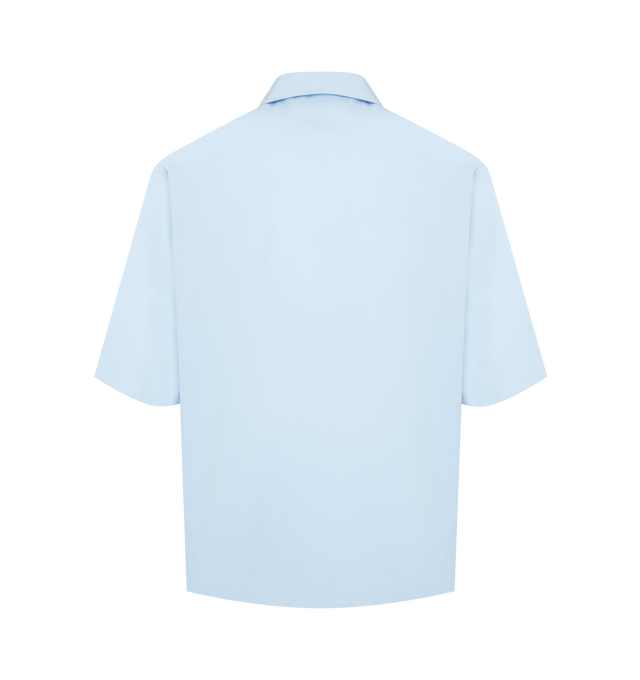 Image 2 of 2 - BLUE - Jil Sander Mens Shirt is crafted from lightweight cotton poplin. Features a boxy fit, flat pointed collar, center-front button closure, single chest pocket with embroidered logo, and a straight hem. Main Material: 100% Cotton. Made in Italy.