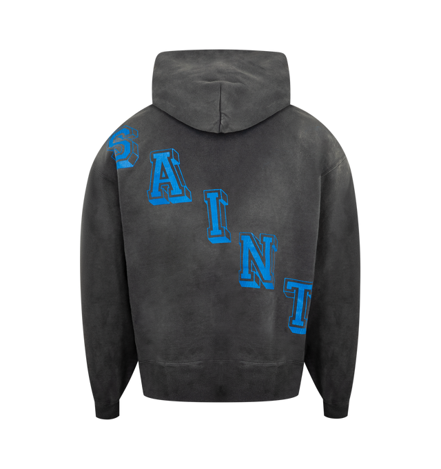 Image 2 of 2 - BLACK - SAINT MICHAEL Angel Hoodie featuring heavyweight cotton, cracked screen-printed graphics and a faded vintage look. 100% cotton.