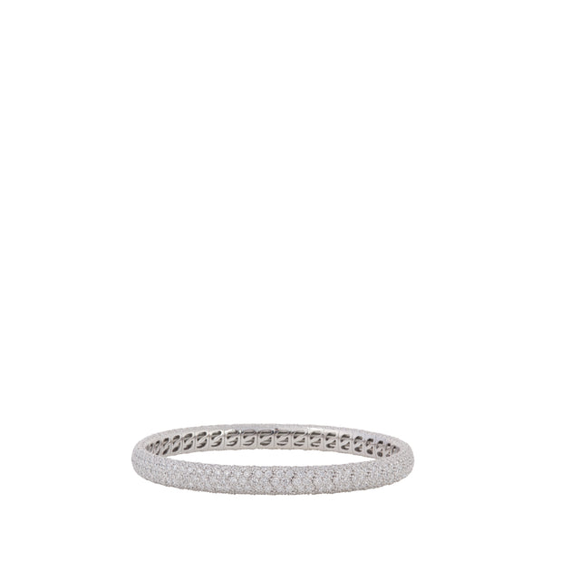 Image 1 of 5 - SILVER - SIDNEY GARBER Pave Stretch: 18k White Gold Narrow Diamond Pave Stretch Bracelet,6.82ct, 16.5CM. This classic bracelet is paved with diamonds in a smooth, perfect circle. It also has a little trick up its sleeve: We made it to be entirely flexible so it slips on without a clasp. Diamonds 6.82 Carats, 18k White Gold Approximately 0.25 Inch Wide. 