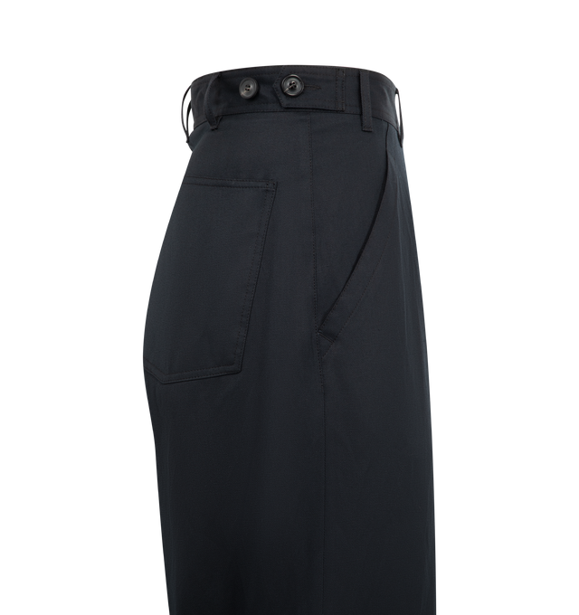 Image 3 of 3 - BLACK - MAISON MARGIELA Woven Trousers featuring regular waist, wide leg, belt loops, front pleats, horn button closure, Maison Margiela hook, side pockets and four stitches at the back. 51% linen, 49% wool. Lining: 65% polyester, 35% cotton. Made in Italy.