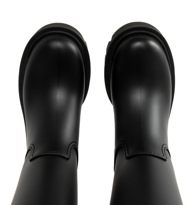 Image 4 of 4 - BLACK - MONCLER Kickstream High Rain Boots featuring PVC and nylon upper, fabric insole, TPU welt, EVA tread, drawstring fastening and waterproof. Calf height 35 cm. Sole height 4 cm. Upper: 100% polyvinyl chloride. Lining: 80% polyamide/nylon, 20% elastane/spandex. Sole: 100% elastodiene. Made in Italy