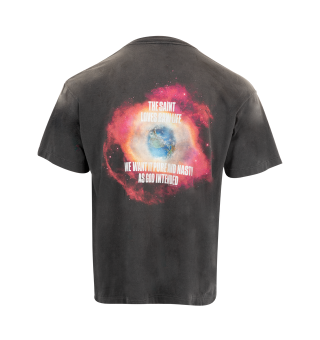 Image 2 of 2 - BLACK - SAINT MICHAEL Obliterate Tee featuring crew neck, short sleeves, relaxed fit and graphic print on front and back. 100% cotton.