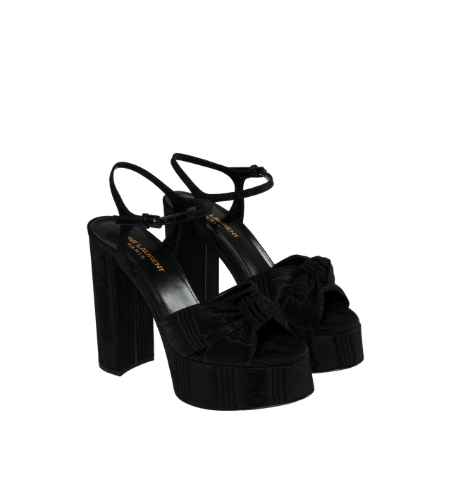 Image 2 of 4 - BLACK - SAINT LAURENT Bianca Platform Sandals featuring an adjustable ankle strap and covered block heel. 4.9 inches. 100% polyamide. Made in Italy.  