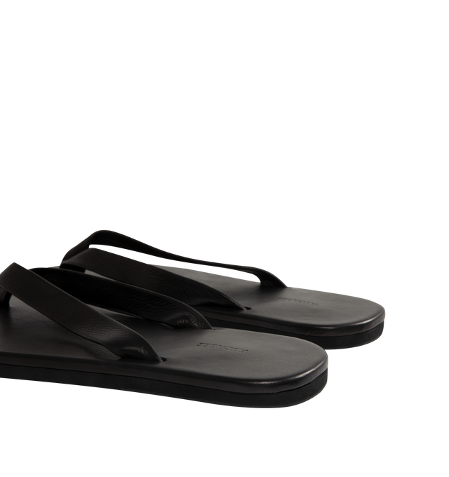Image 3 of 4 - BLACK - AURALEE Leather Tong Flip-Flops featuring open toe, thong-style strap at vamp, logo embossed at padded leather footbed, stacked leather heel with rubber injection and leather sole. Upper: leather. Sole: leather, rubber.