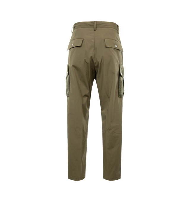 Image 2 of 3 - GREEN - MONCLER Cargo Pants featuring waistband with drawstring fastening, zipper and snap button closure, rainwear pockets, hem with elastic drawstring fastening and logo patch. 97% cotton, 3% elastane/spandex. 