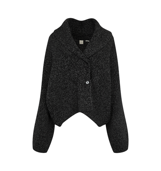 Image 1 of 3 - BLACK - Toteme Women's Oversized Shawl-Lapel Cardigan features wide sleeves, curved shawl lapels, and rounded proportions. It is knitted from heavyweight, ribbed wool and is set with a double-breasted button front. Materials: 82% RWS wool, 13% cotton, 5% polyamide.
