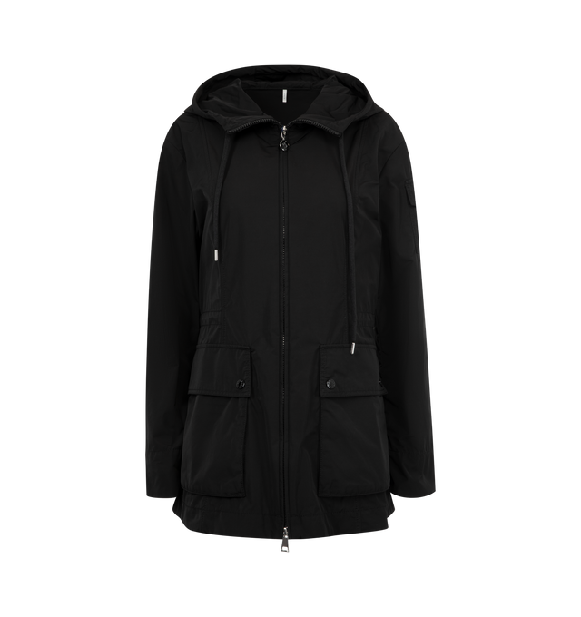 Image 1 of 3 - BLACK - MONCLER Leandro Parka featuring adjustable hood, zipper closure, patch pockets with snap button closure, sleeve pocket and waistband with drawstring fastening. 60% polyester, 40% cotton.