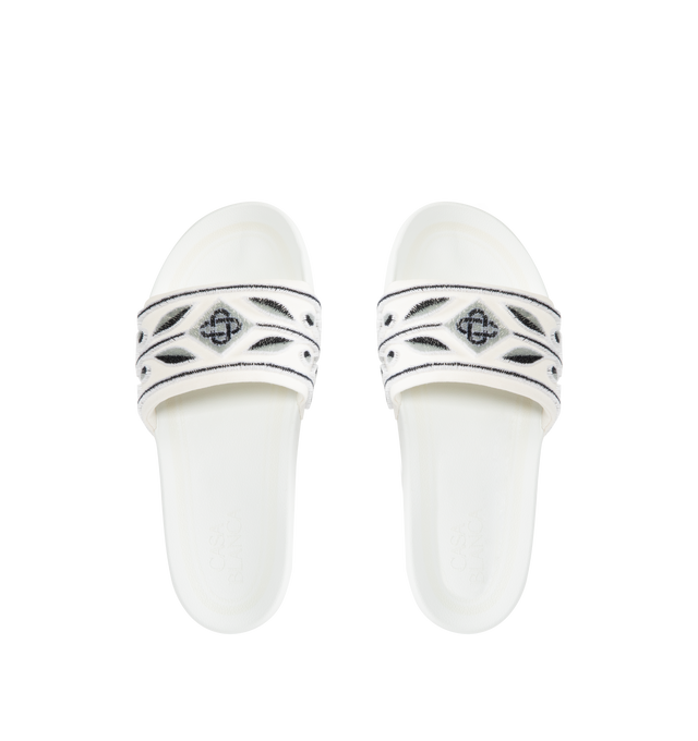 Image 4 of 4 - WHITE - CASABLANCA Laurel Terry Slides featuring embroidered terry fabric, diamond logo and signature Laurel artwork on its uppers, sculpted footbed and a textured rubberised sole. 100% polyester. Lining: 80% polyester 20% cotton. Made in Portugal.