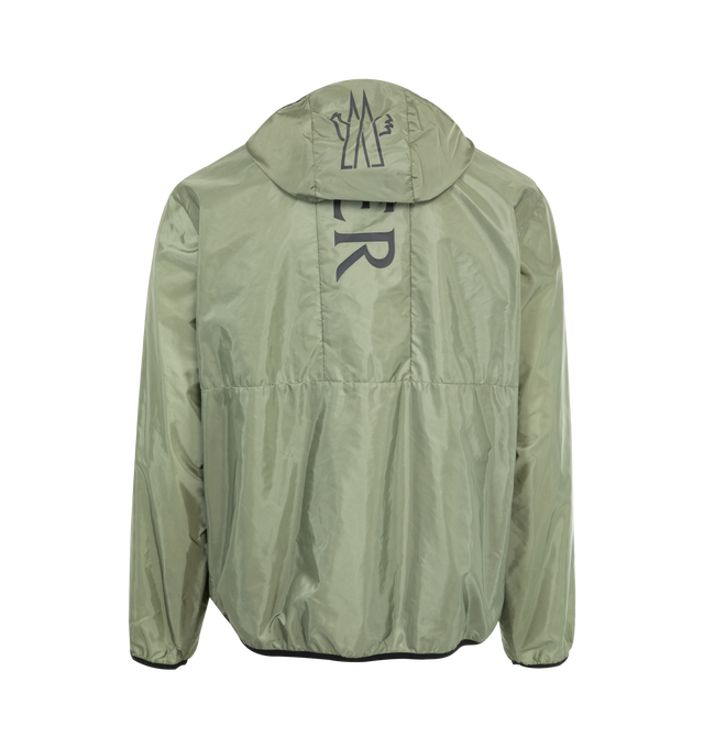 Image 2 of 3 - GREEN - MONCLER Granier Hooded Windbreaker featuring nylon technique lining, adjustable hood, zip closure, zipped pockets, adjustable cuffs, elastic hem, reflective logo print and silicone logo patch. 100% polyamide/nylon. Made in Moldova.