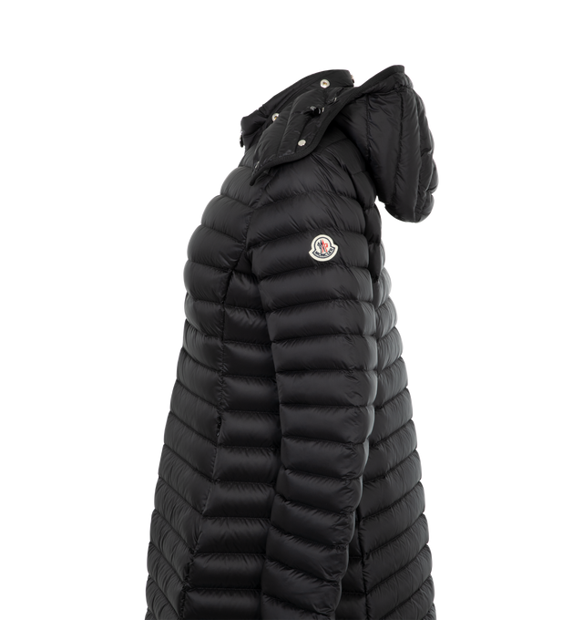 Image 3 of 3 - BLACK - Moncler Igelong Jacket has a detachable drawstring hood, a 2-way zip front closure, zipper pockets, and a rubberized logo patch. 90% down, 10% feather. Made in Armenia.